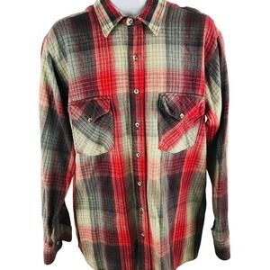 Vintage Made USA Winter Run Button Front Shirt Red Gray Plaid Long Sleeve XXL